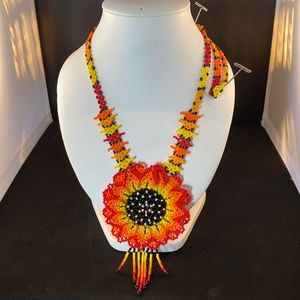 Handmade beaded sunflower necklace
